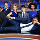 Front: Trevor Noah. Back, left to right: Roy Wood Jr., Jordan Klepper, Desi Lydic, Ronny Chieng, Jessica Williams, Hasan Minhaj (Photo: Gavin Bond)